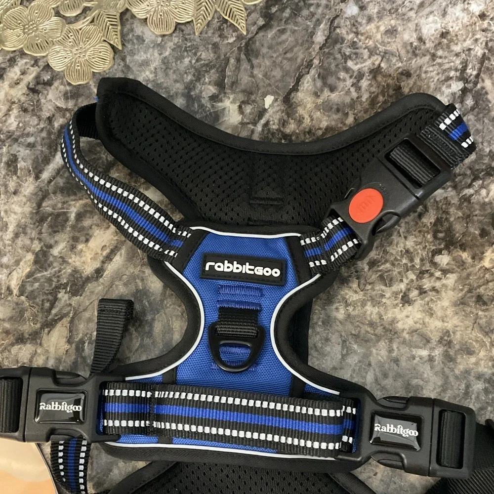 rabbitgoo Upgraded Dog Harness Reflective Adjustable Mesh Blue/Black Size M